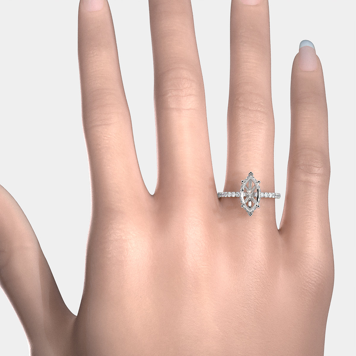 U Pave Set Hidden Halo Semi Mount Lab Grown Diamond Engagement Ring 0.48 Ct.