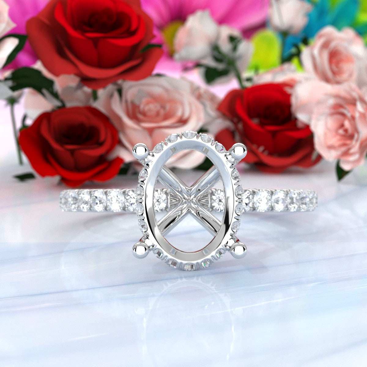 U Pave Set Hidden Halo Semi Mount Lab Grown Diamond Engagement Ring 0.48 Ct.