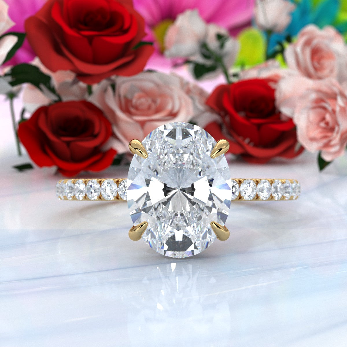 U Pave Set Hidden Halo Lab Grown Diamond Engagement Ring IGI Certified 2.48 Ctw.