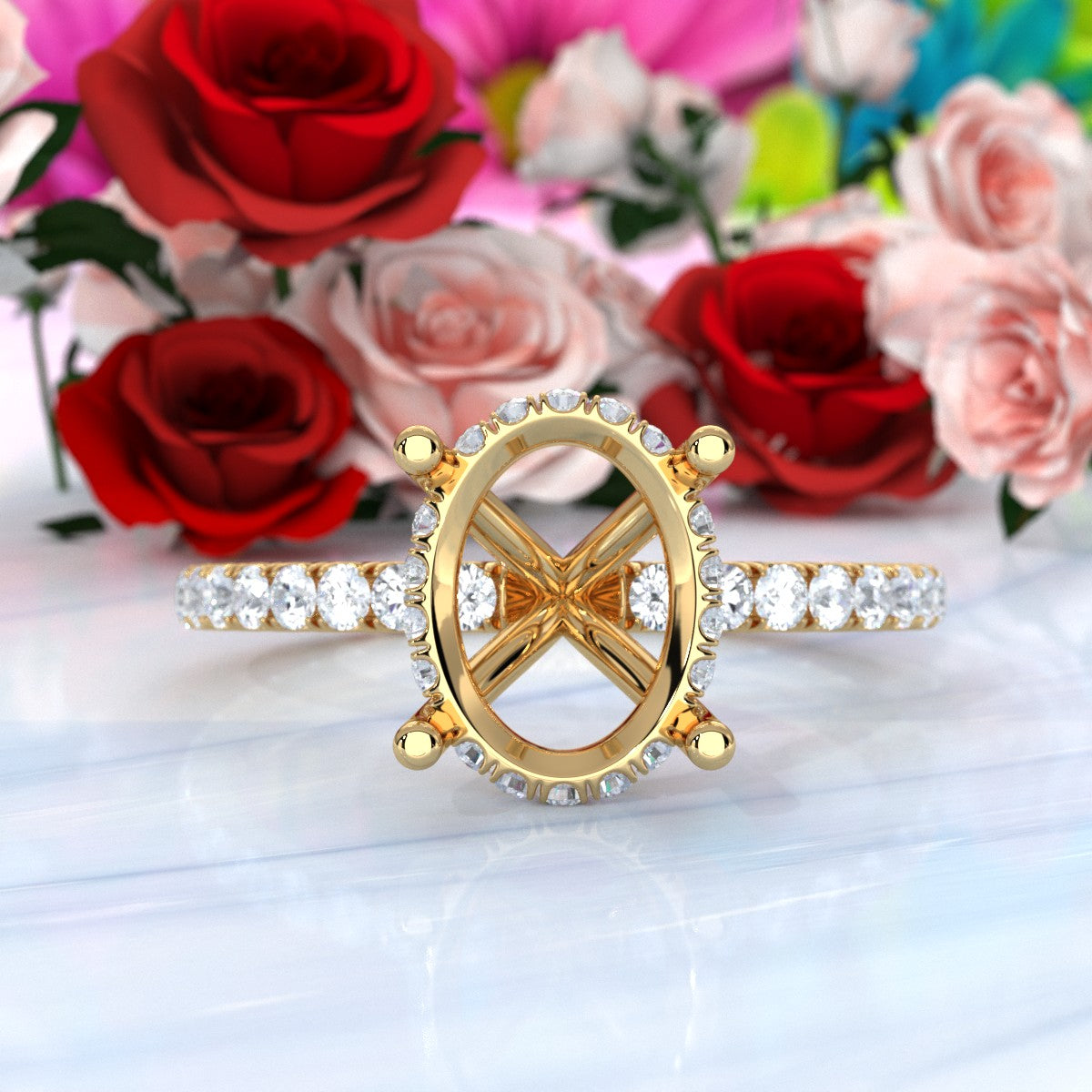 U Pave Set Hidden Halo Semi Mount Lab Grown Diamond Engagement Ring 0.48 Ct.