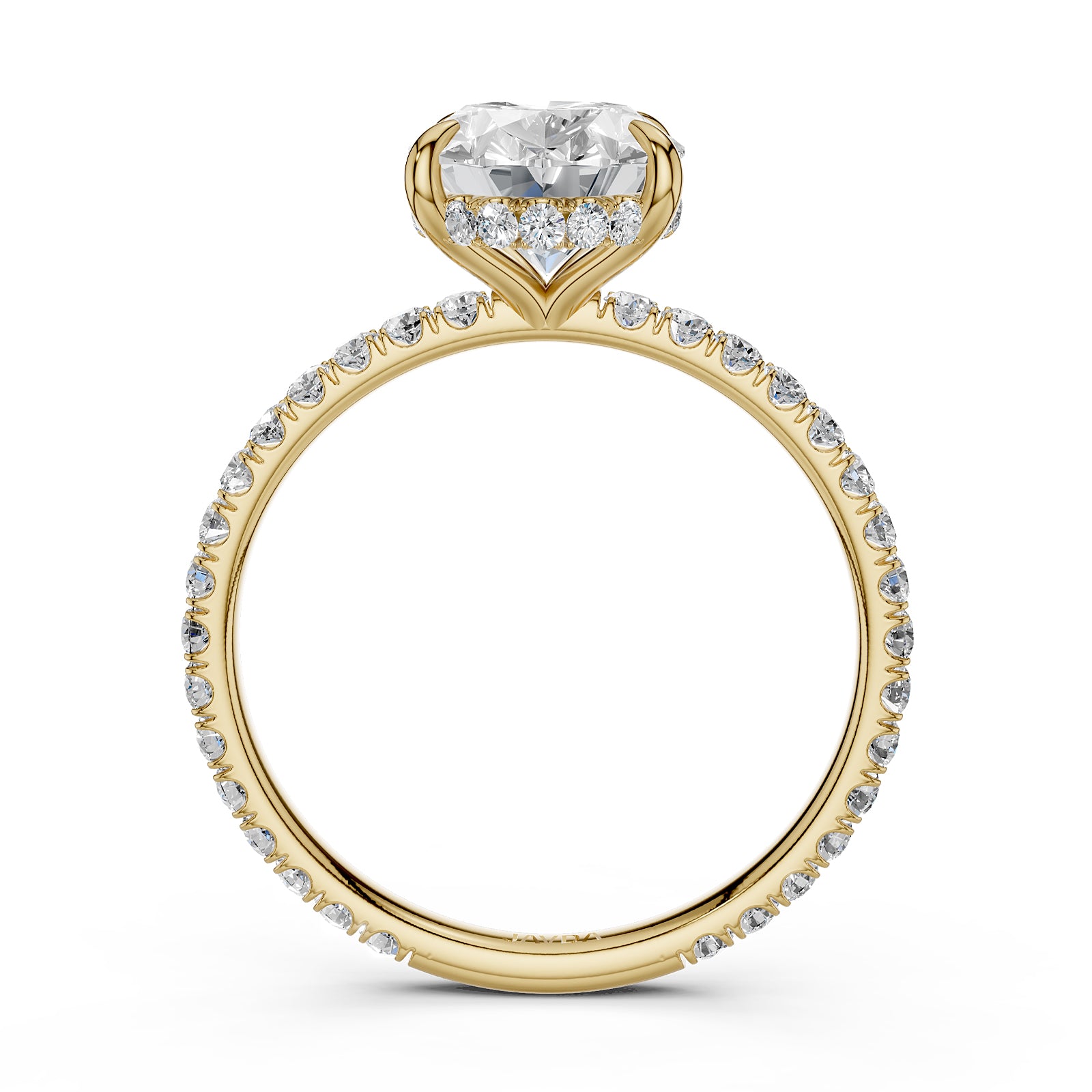 U cut french Pave set Hidden Halo Oval Diamond Engagement Ring 14k White Gold