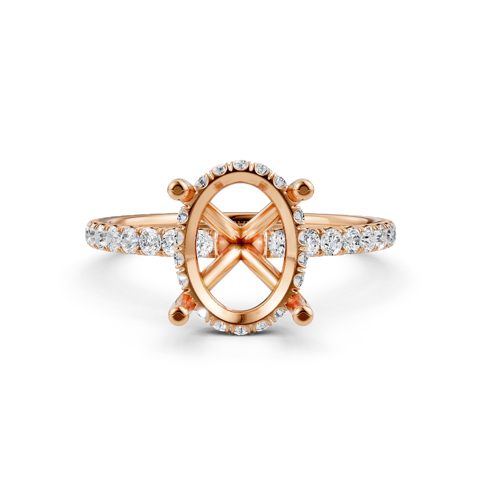 U Pave Set Hidden Halo Semi Mount Lab Grown Diamond Engagement Ring 0.48 Ct.