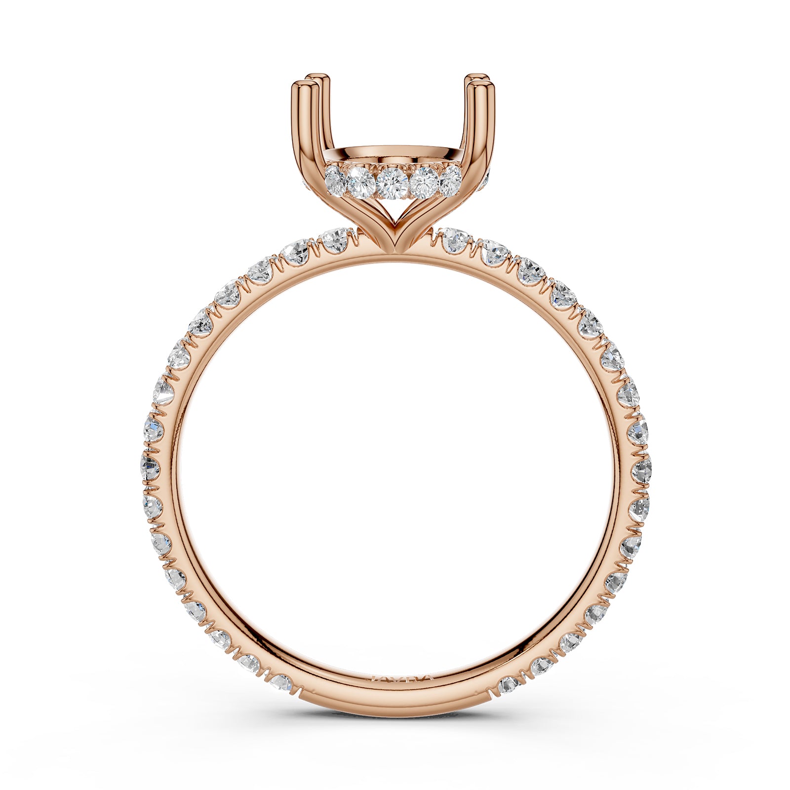 U Pave Set Hidden Halo Semi Mount Lab Grown Diamond Engagement Ring 0.48 Ct.