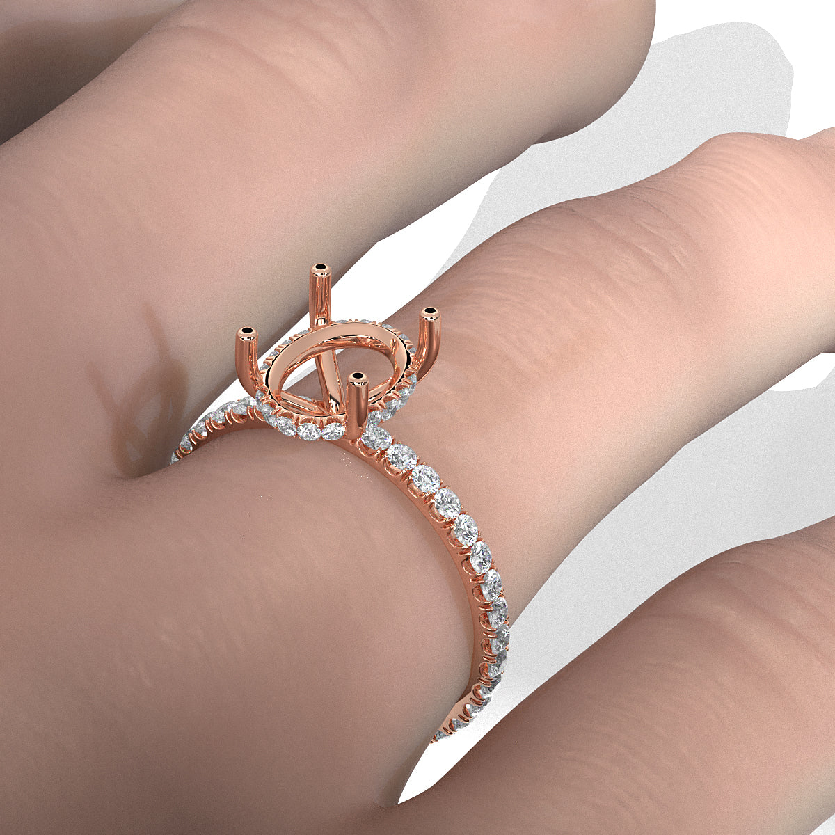 U Pave Set Hidden Halo Semi Mount Lab Grown Diamond Engagement Ring 0.48 Ct.