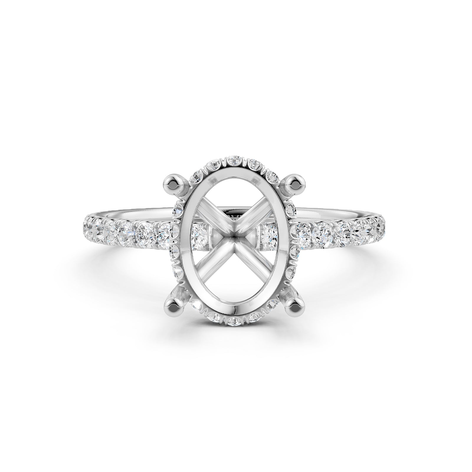 U Pave Set Hidden Halo Semi Mount Lab Grown Diamond Engagement Ring 0.48 Ct.