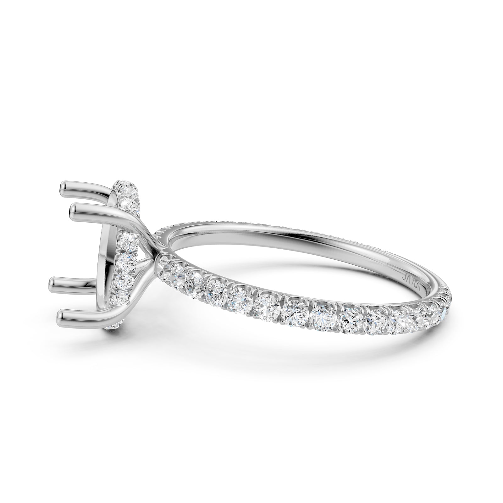 U Pave Set Hidden Halo Semi Mount Lab Grown Diamond Engagement Ring 0.48 Ct.