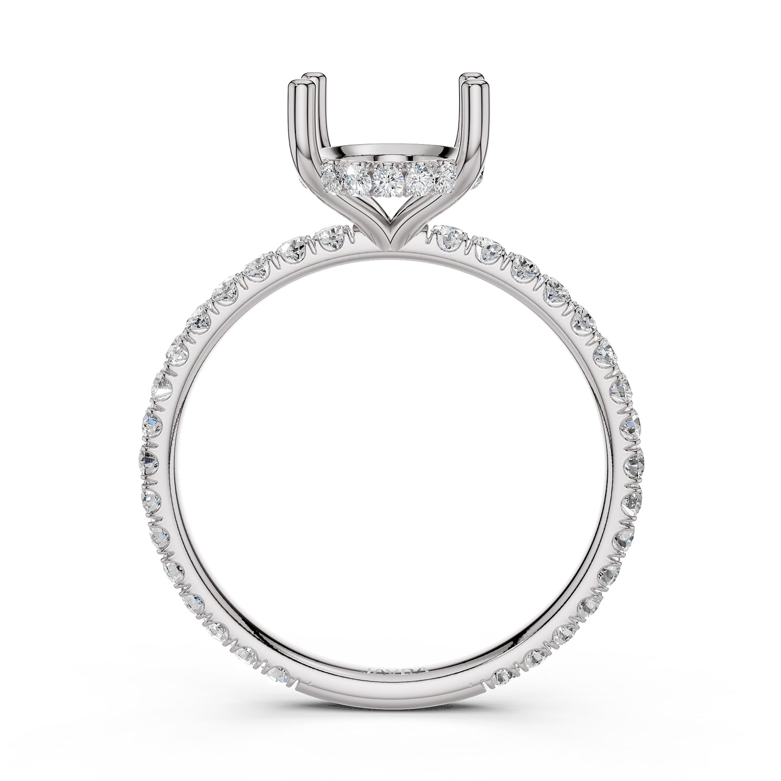 U Pave Set Hidden Halo Semi Mount Lab Grown Diamond Engagement Ring 0.48 Ct.