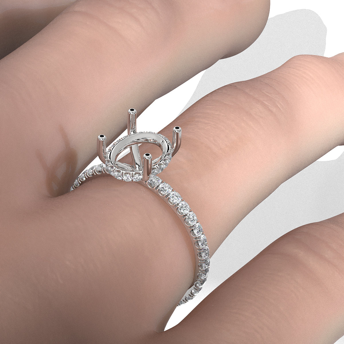 U Pave Set Hidden Halo Semi Mount Lab Grown Diamond Engagement Ring 0.48 Ct.