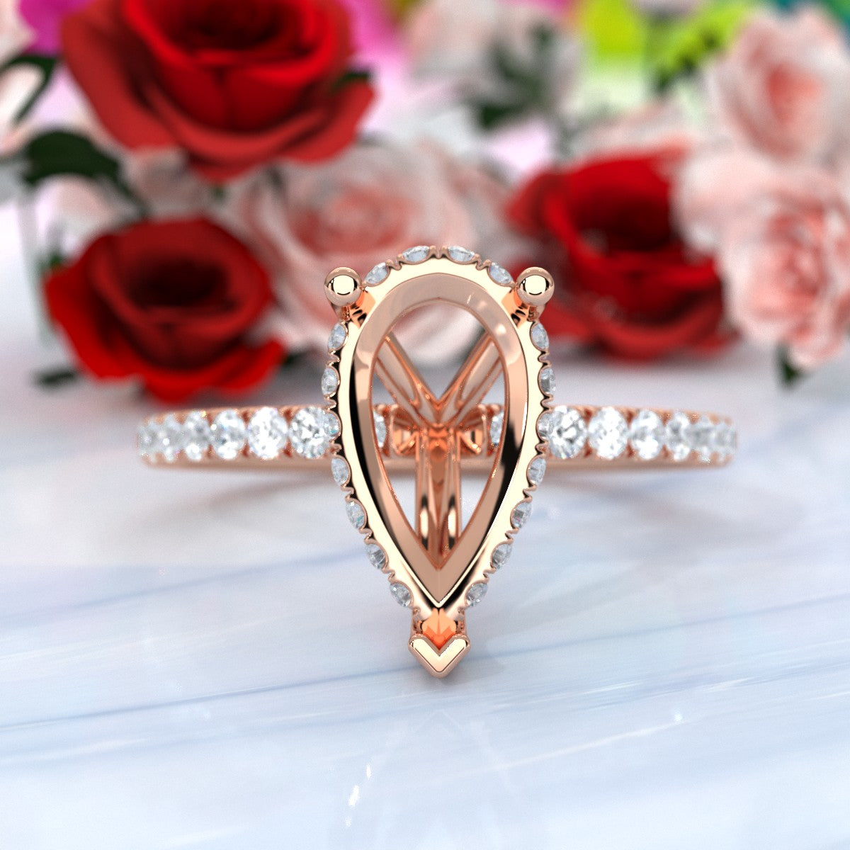 U Pave Set Hidden Halo Semi Mount Lab Grown Diamond Engagement Ring 0.48 Ct.