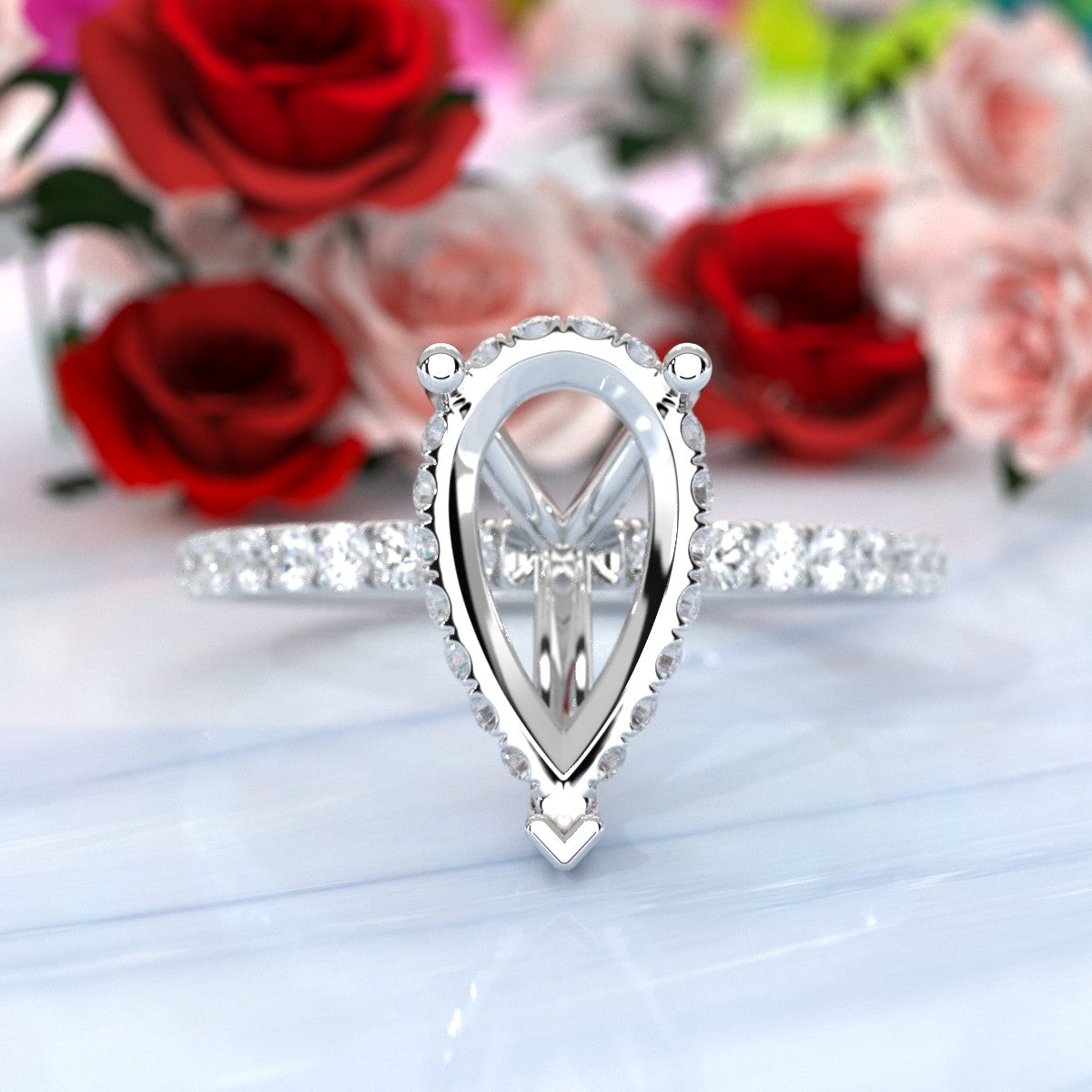 U Pave Set Hidden Halo Semi Mount Lab Grown Diamond Engagement Ring 0.48 Ct.