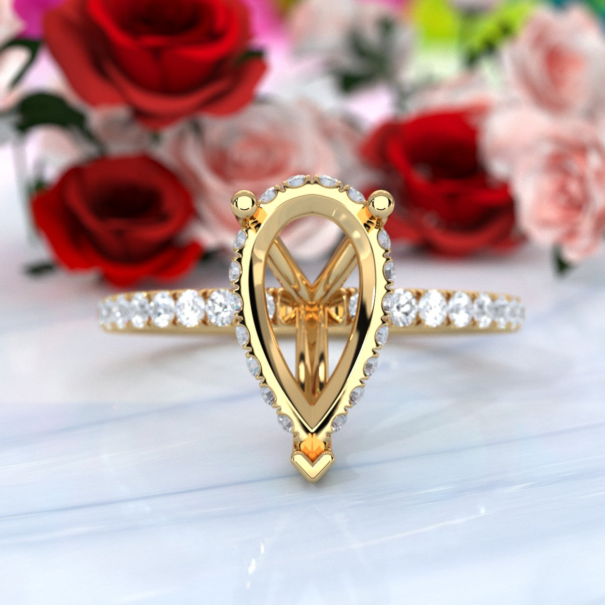 U Pave Set Hidden Halo Semi Mount Lab Grown Diamond Engagement Ring 0.48 Ct.