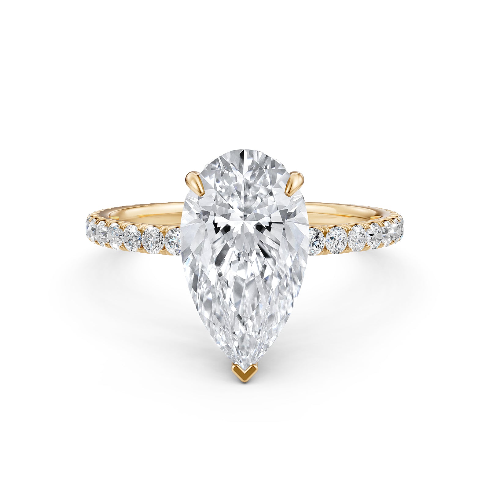 U cut french Pave set Hidden Halo Pear Diamond Engagement Ring 14k White Gold