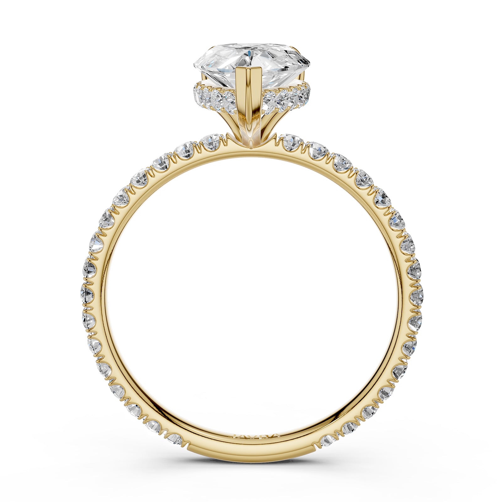 U cut french Pave set Hidden Halo Pear Diamond Engagement Ring 14k White Gold