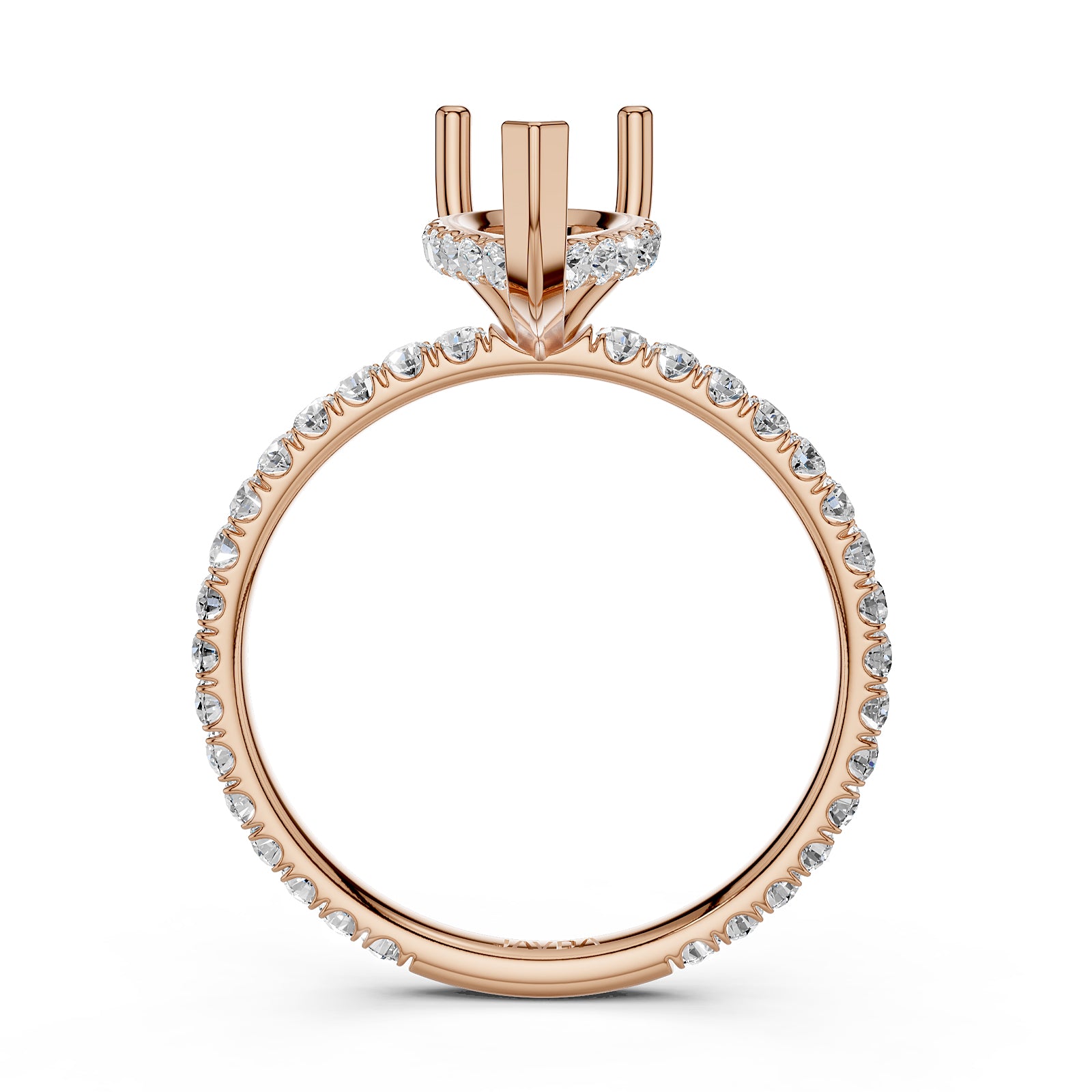 U Pave Set Hidden Halo Semi Mount Lab Grown Diamond Engagement Ring 0.48 Ct.