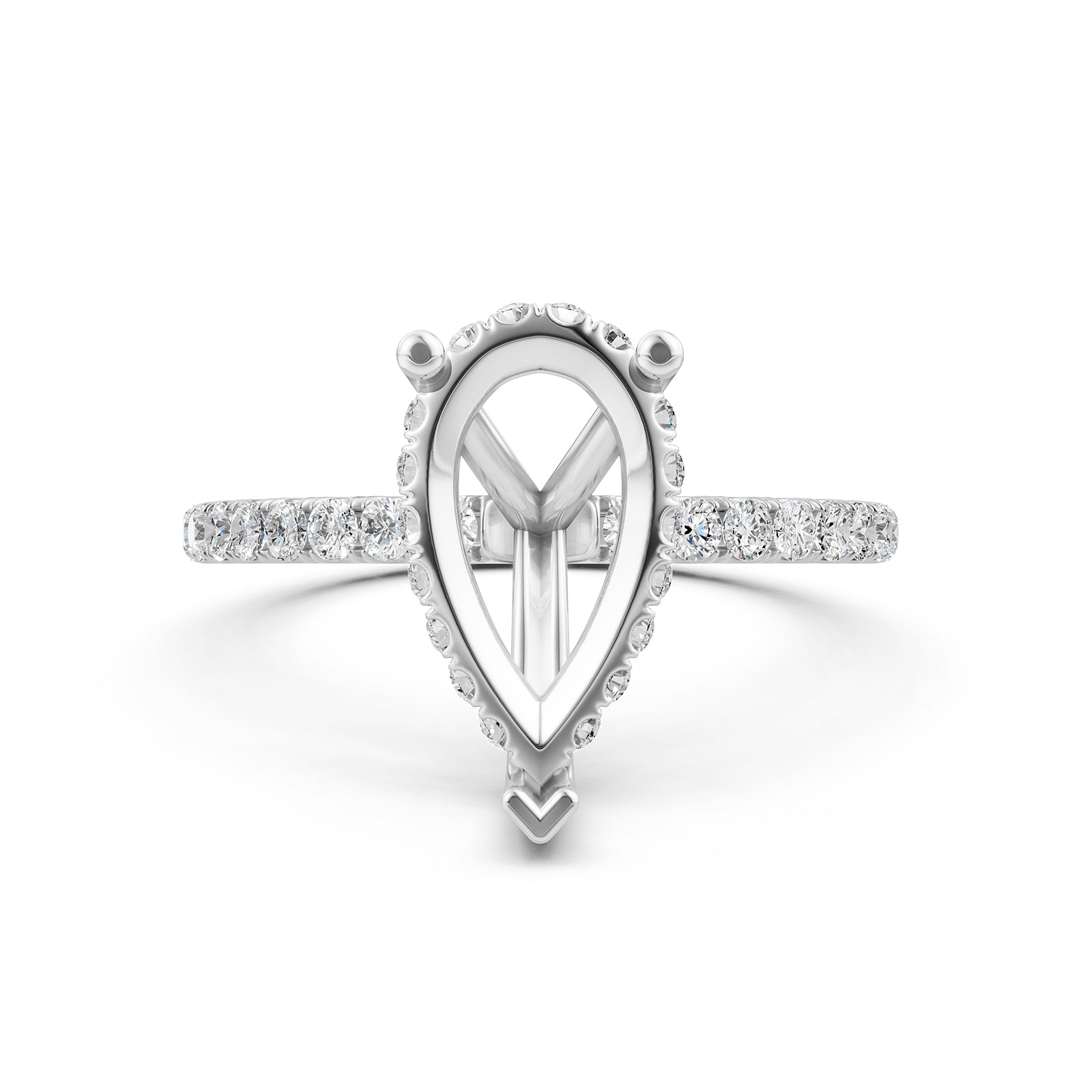 U Pave Set Hidden Halo Semi Mount Lab Grown Diamond Engagement Ring 0.48 Ct.