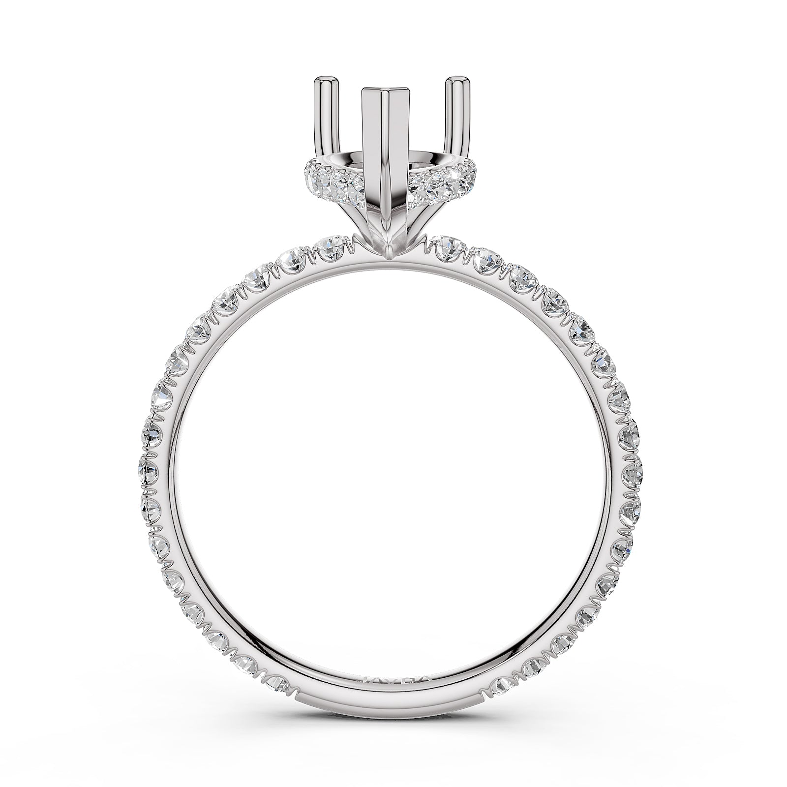 U Pave Set Hidden Halo Semi Mount Lab Grown Diamond Engagement Ring 0.48 Ct.