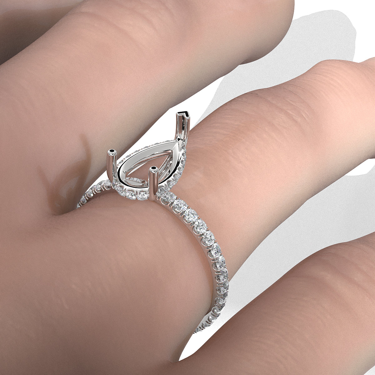 U Pave Set Hidden Halo Semi Mount Lab Grown Diamond Engagement Ring 0.48 Ct.