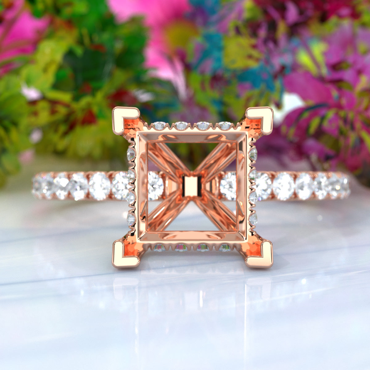 U Pave Set Hidden Halo Semi Mount Lab Grown Diamond Engagement Ring 0.48 Ct.