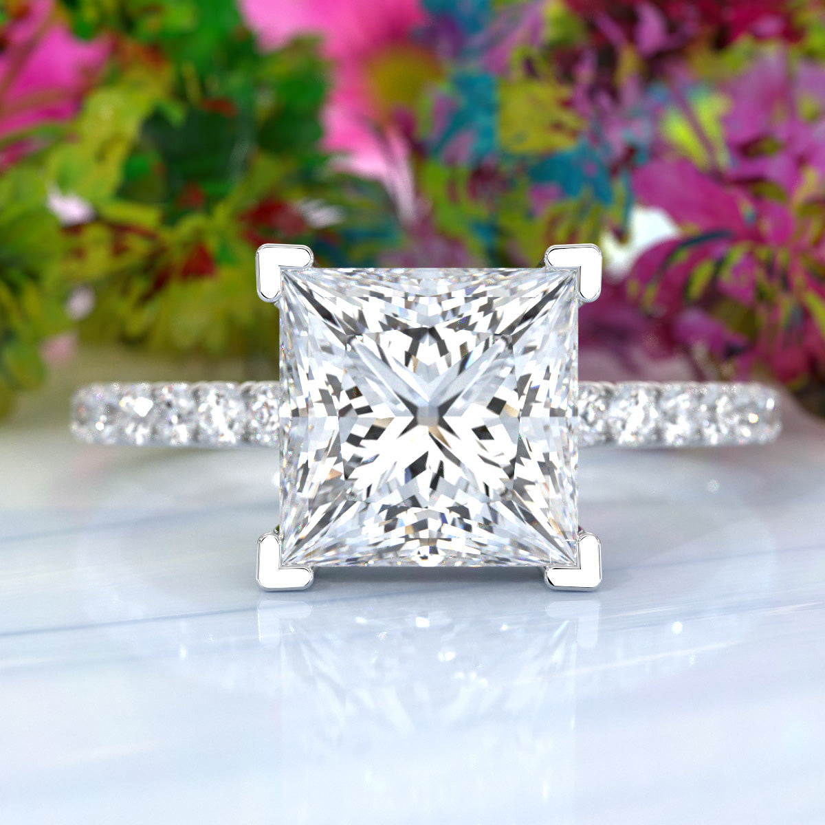 U Pave Set Hidden Halo Lab Grown Diamond Engagement Ring IGI Certified 2.48 Ctw.