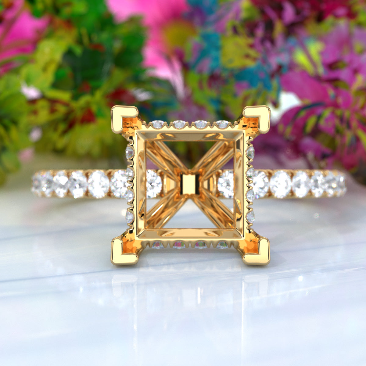 U Pave Set Hidden Halo Semi Mount Lab Grown Diamond Engagement Ring 0.48 Ct.