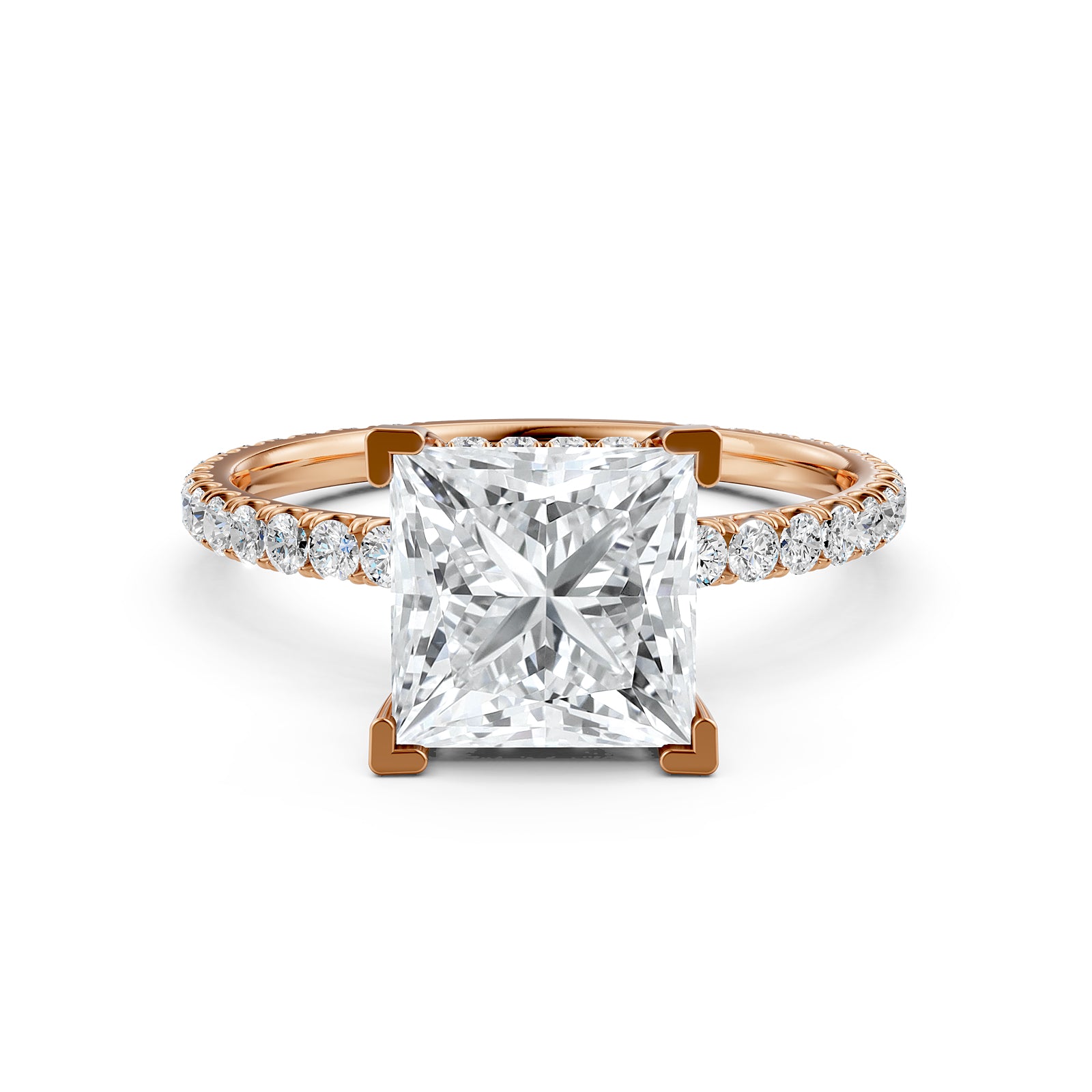 U cut french Pave set Hidden Halo Princess Diamond Engagement Ring 14k White Gold