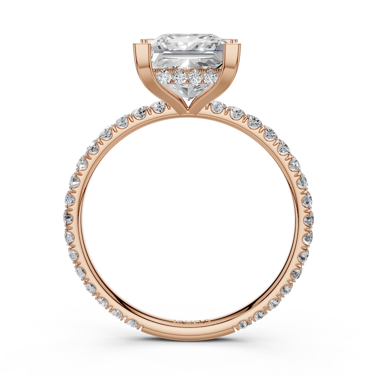 U cut french Pave set Hidden Halo Princess Diamond Engagement Ring 14k White Gold