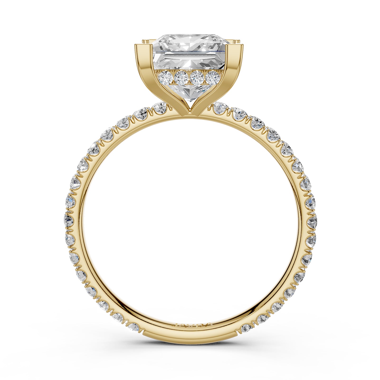 U cut french Pave set Hidden Halo Princess Diamond Engagement Ring 14k White Gold