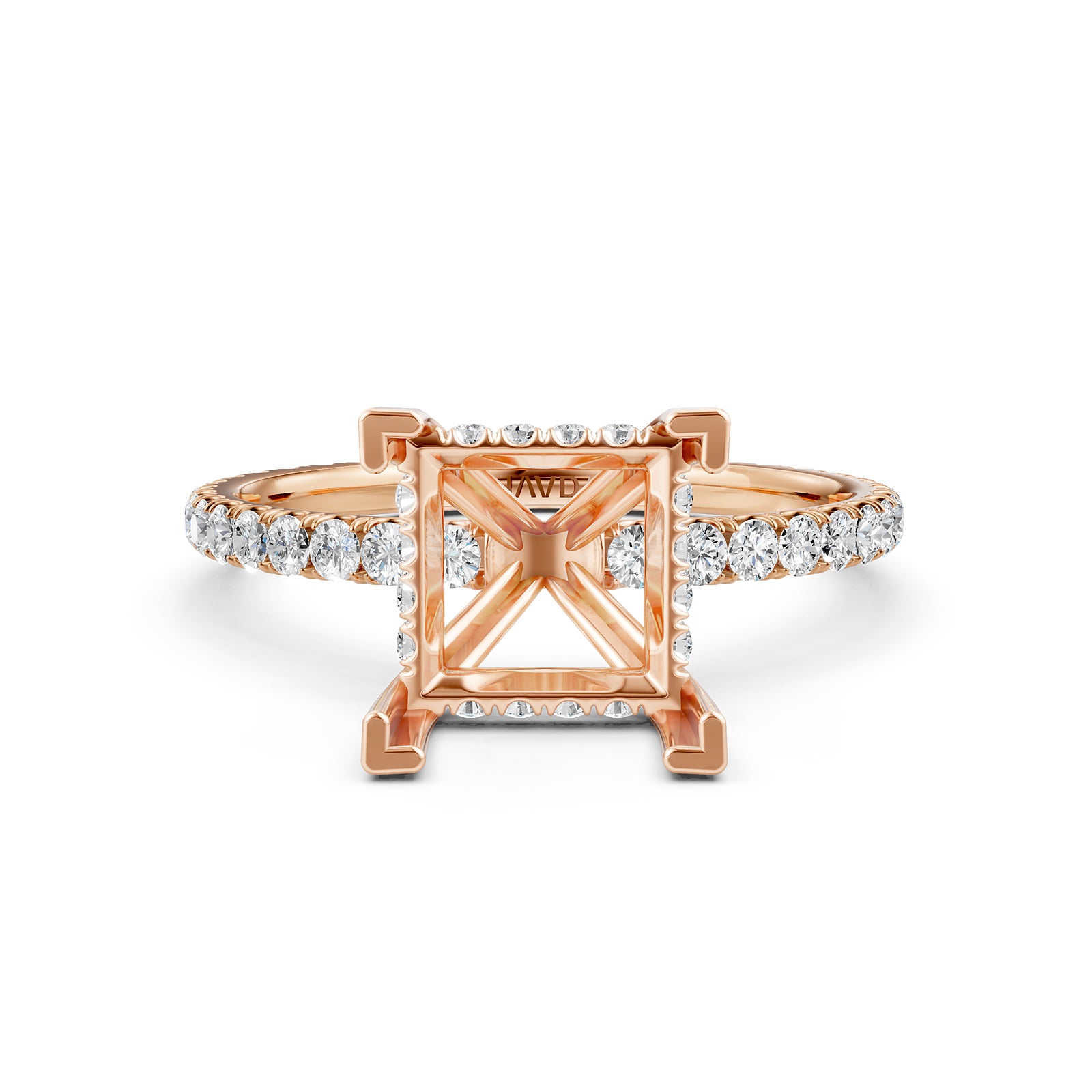 U Pave Set Hidden Halo Semi Mount Lab Grown Diamond Engagement Ring 0.48 Ct.