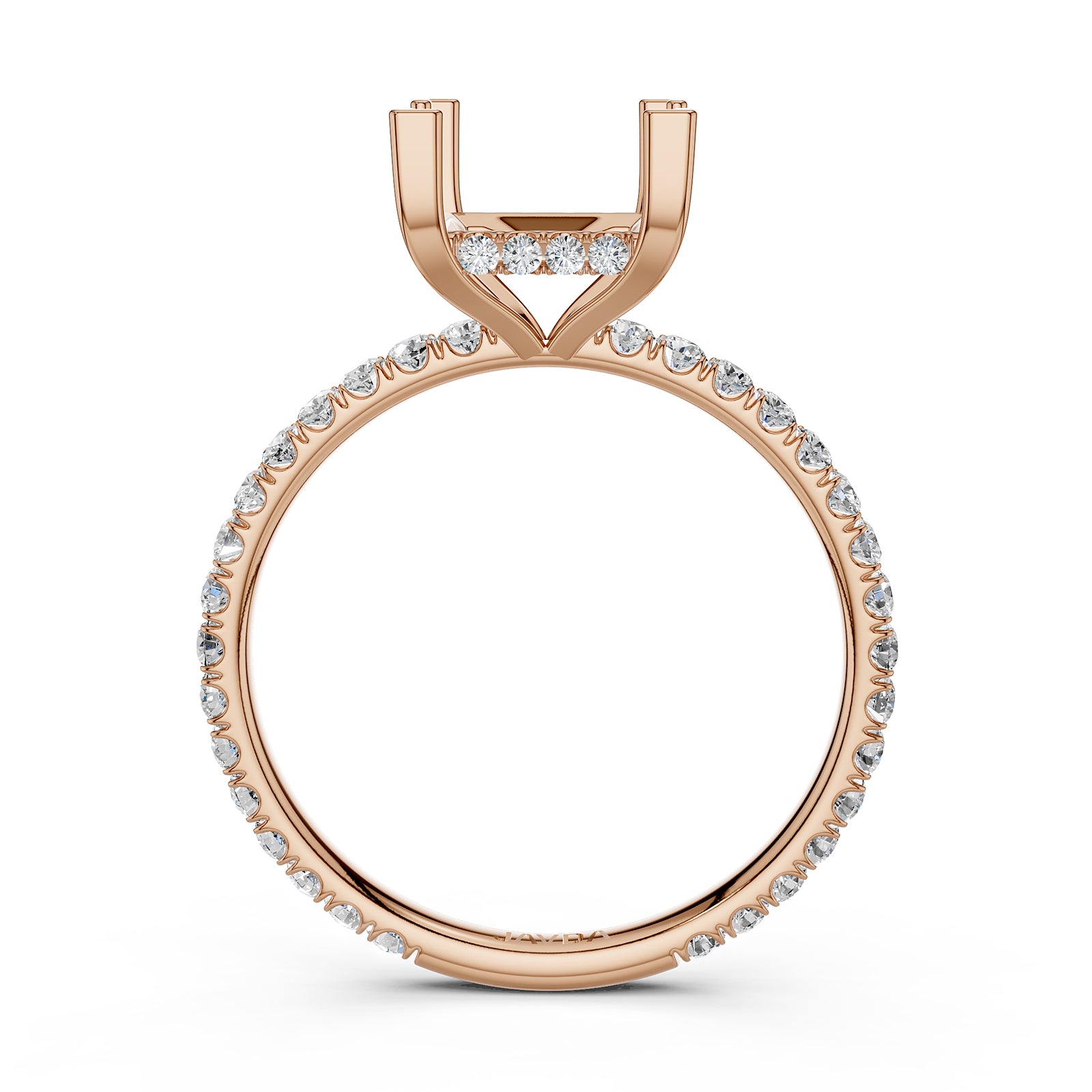 U Pave Set Hidden Halo Semi Mount Lab Grown Diamond Engagement Ring 0.48 Ct.