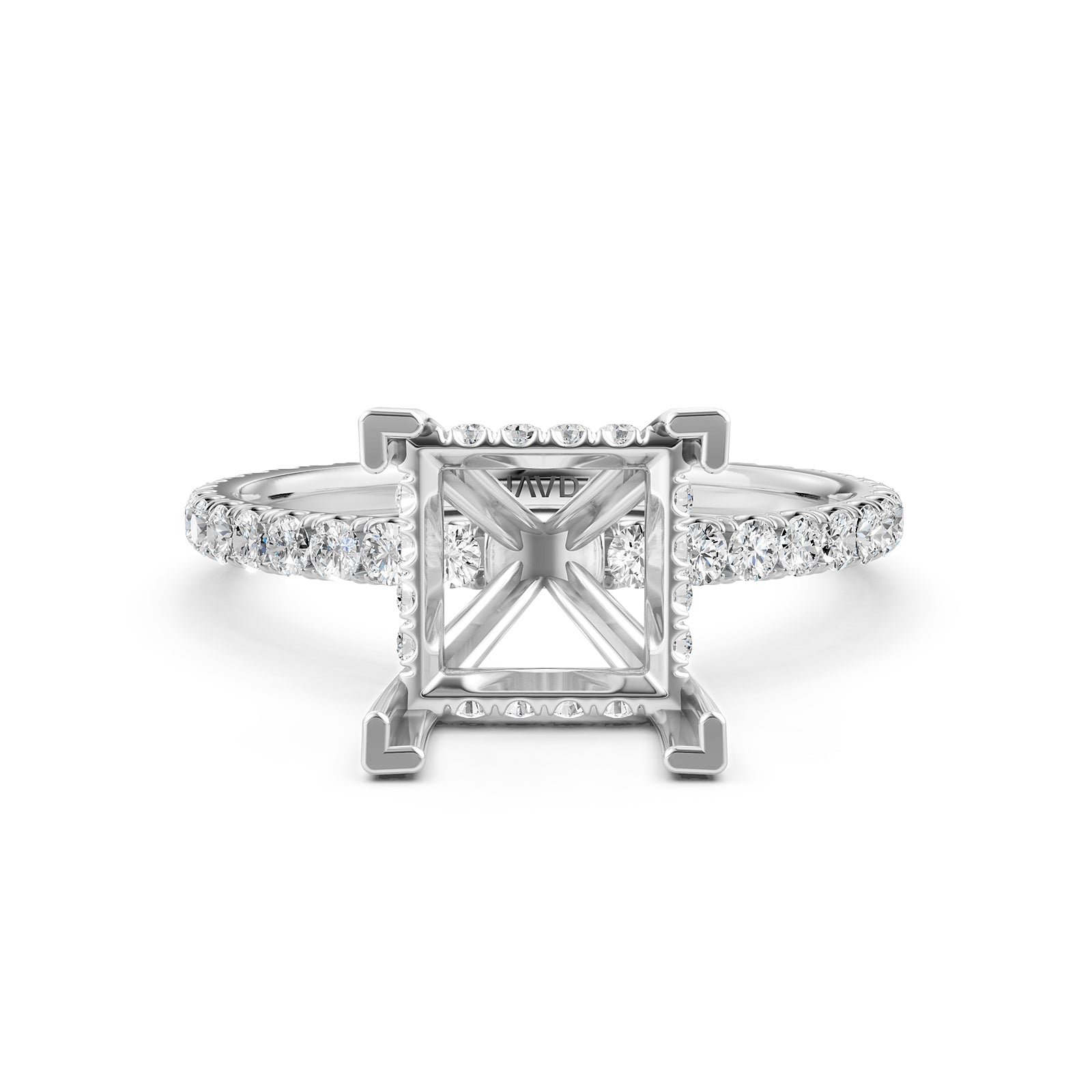 U Pave Set Hidden Halo Semi Mount Lab Grown Diamond Engagement Ring 0.48 Ct.