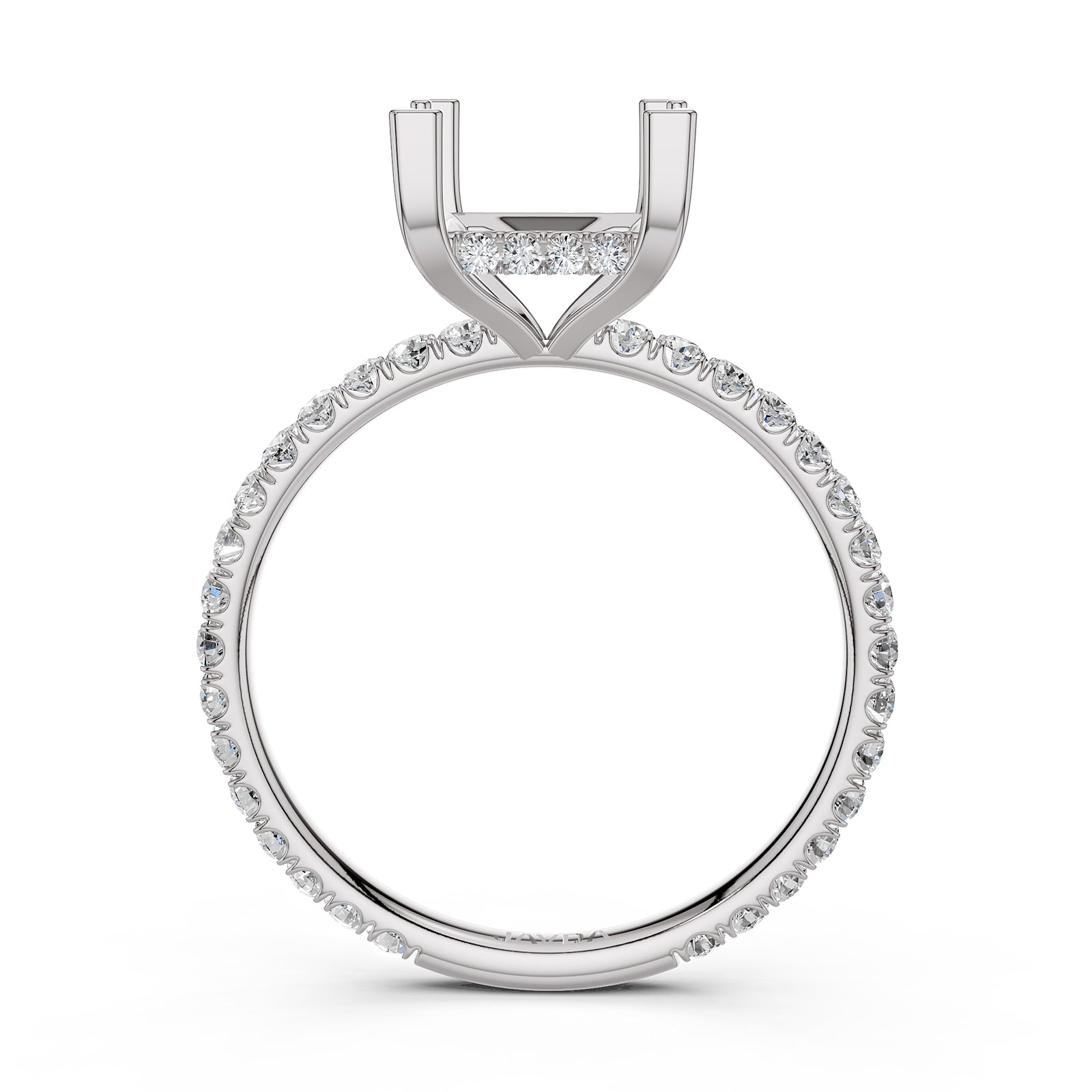 U Pave Set Hidden Halo Semi Mount Lab Grown Diamond Engagement Ring 0.48 Ct.