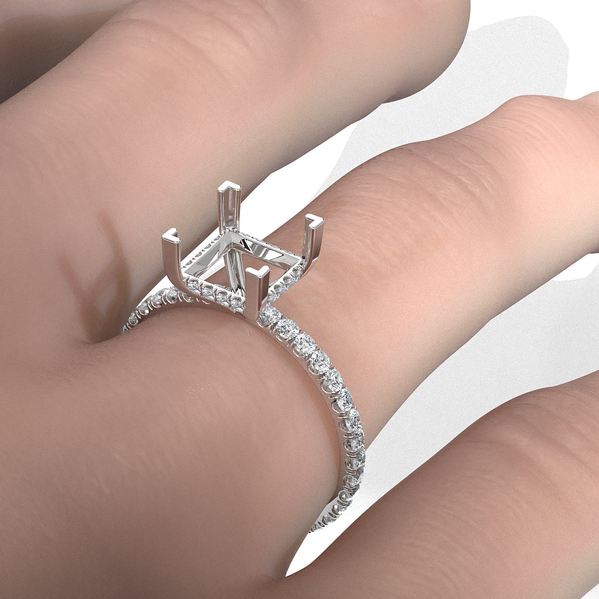 U Pave Set Hidden Halo Semi Mount Lab Grown Diamond Engagement Ring 0.48 Ct.