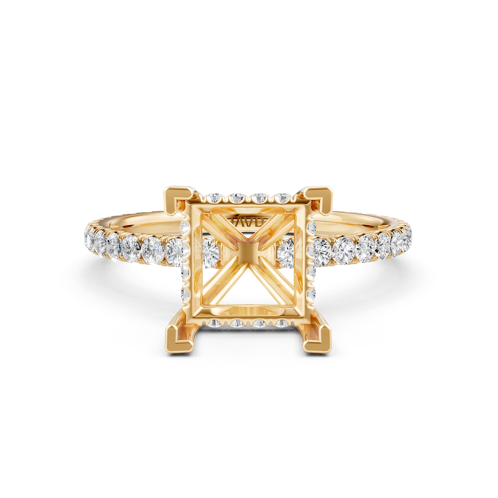 U Pave Set Hidden Halo Semi Mount Lab Grown Diamond Engagement Ring 0.48 Ct.