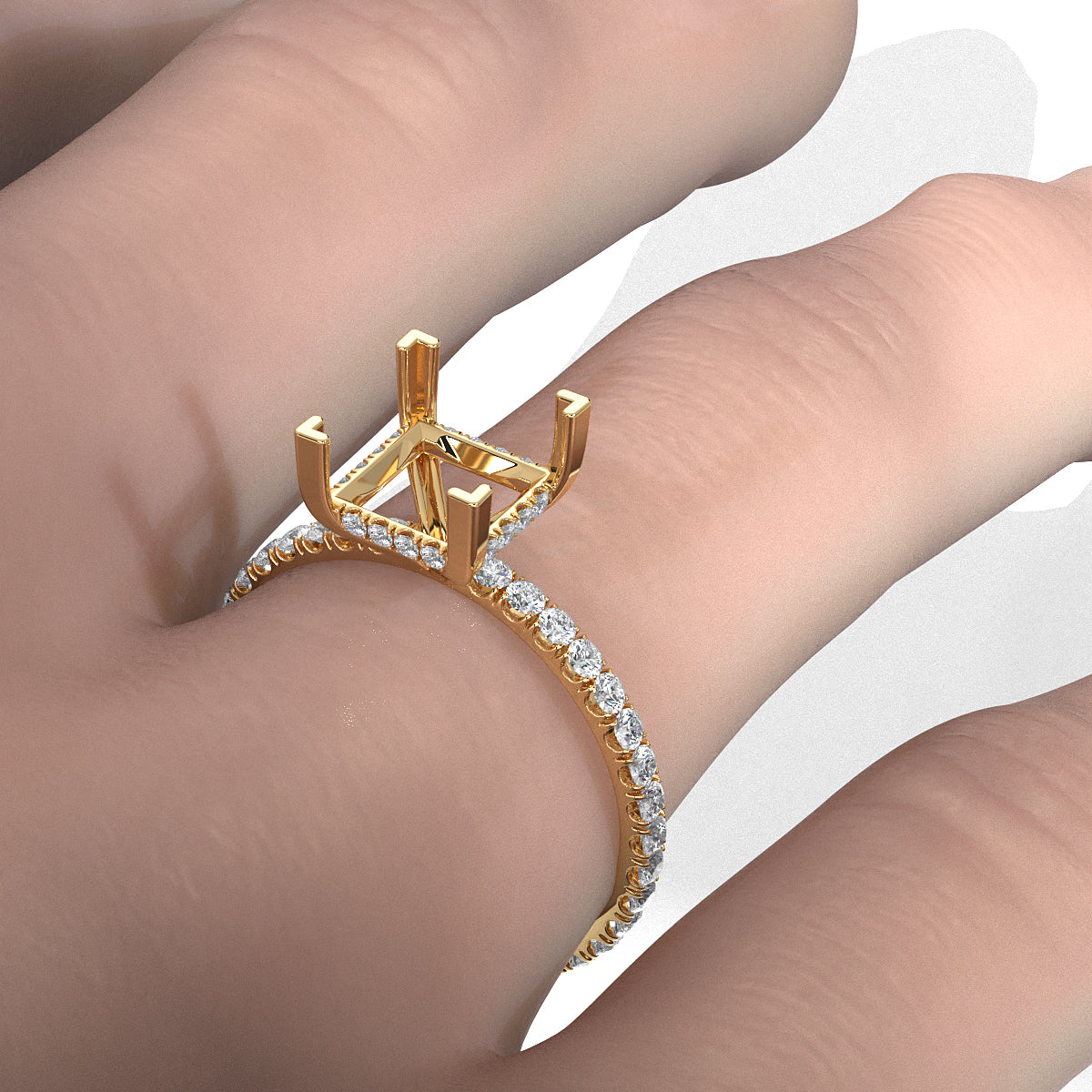 U Pave Set Hidden Halo Semi Mount Lab Grown Diamond Engagement Ring 0.48 Ct.