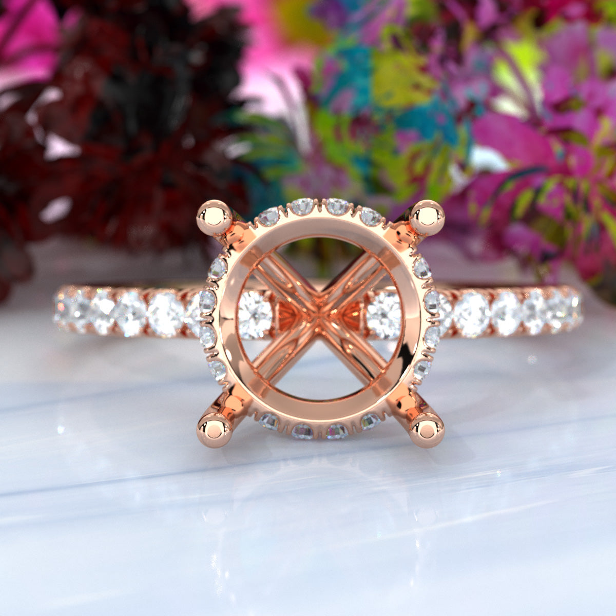 U Pave Set Hidden Halo Semi Mount Lab Grown Diamond Engagement Ring 0.48 Ct.