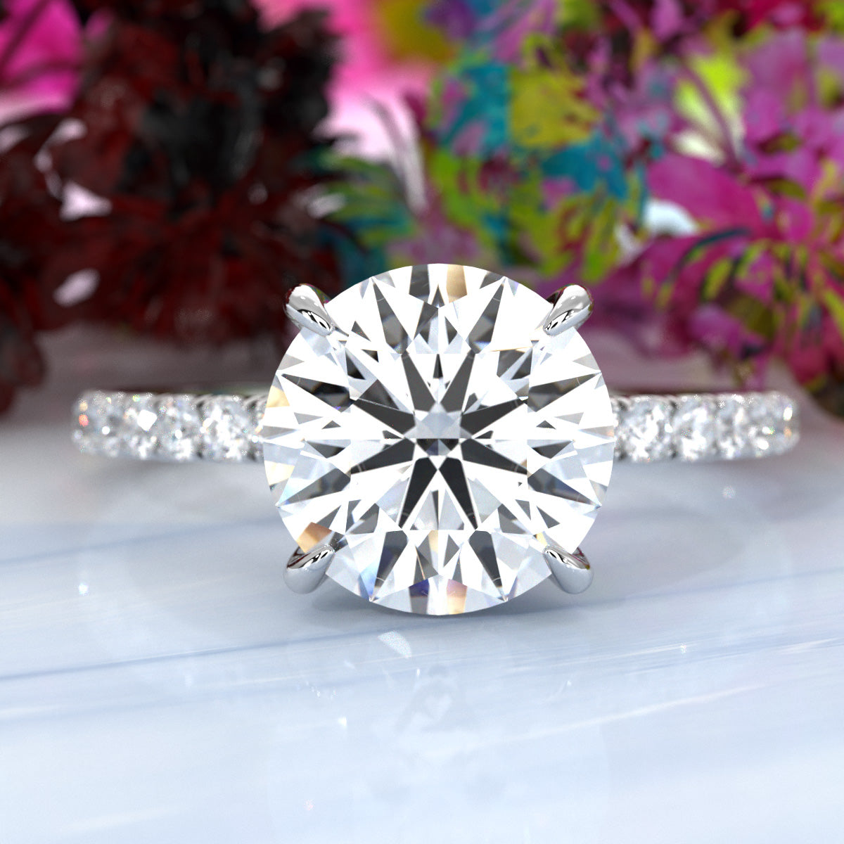 U Pave Set Hidden Halo Lab Grown Diamond Engagement Ring IGI Certified 2.48 Ctw.