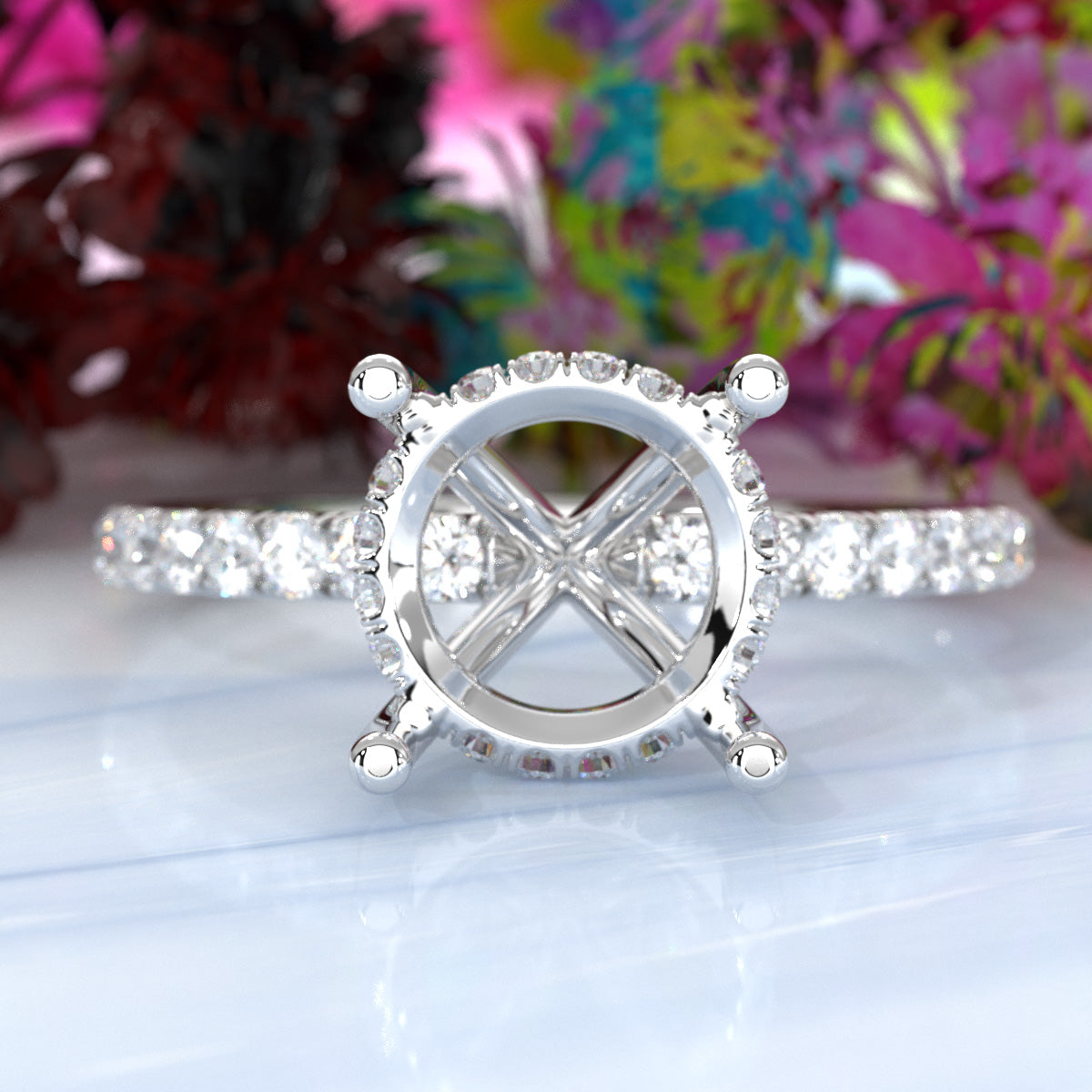 U Pave Set Hidden Halo Semi Mount Lab Grown Diamond Engagement Ring 0.48 Ct.