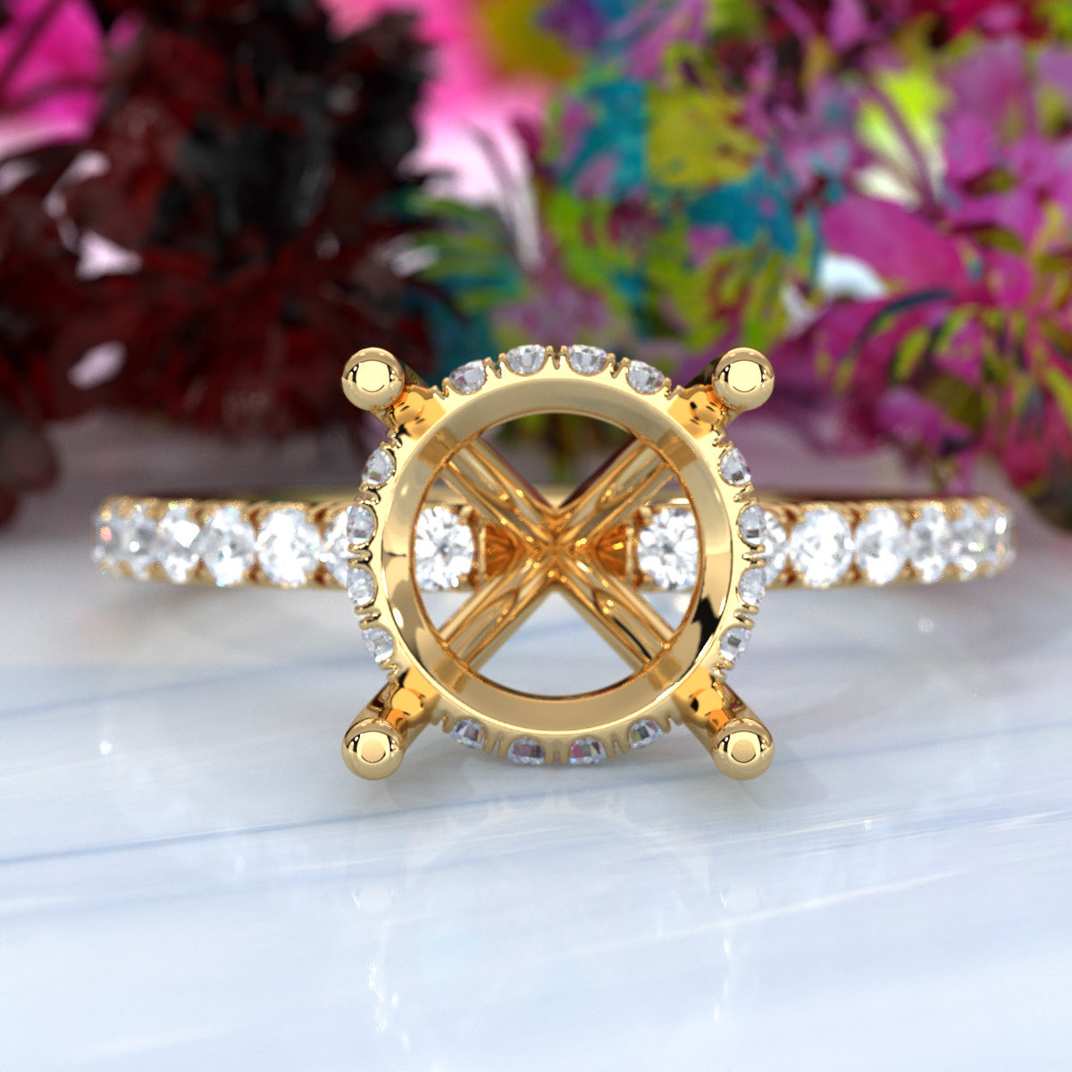 U Pave Set Hidden Halo Semi Mount Lab Grown Diamond Engagement Ring 0.48 Ct.