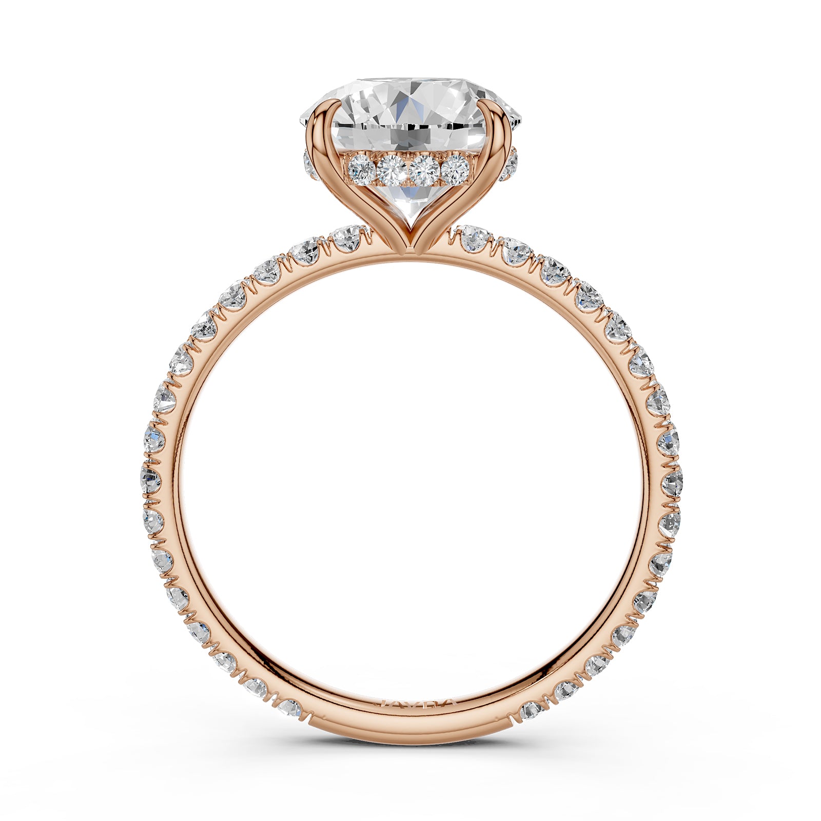 U cut french Pave set Hidden Halo Round Diamond Engagement Ring 14k White Gold