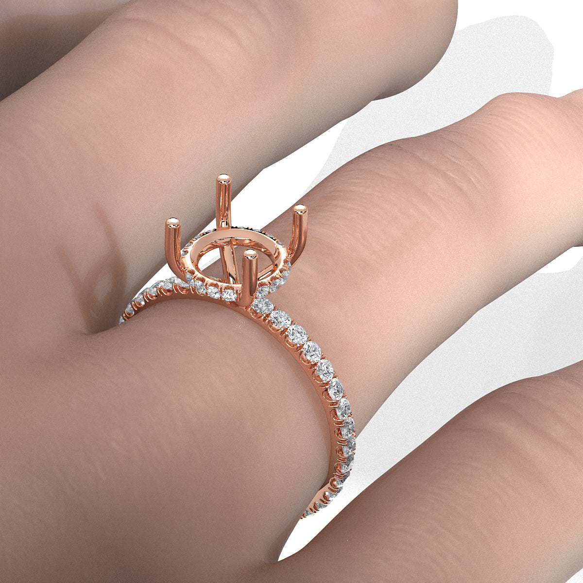 U Pave Set Hidden Halo Semi Mount Lab Grown Diamond Engagement Ring 0.48 Ct.