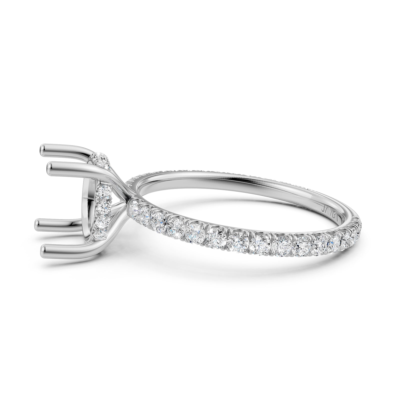 U Pave Set Hidden Halo Semi Mount Lab Grown Diamond Engagement Ring 0.48 Ct.