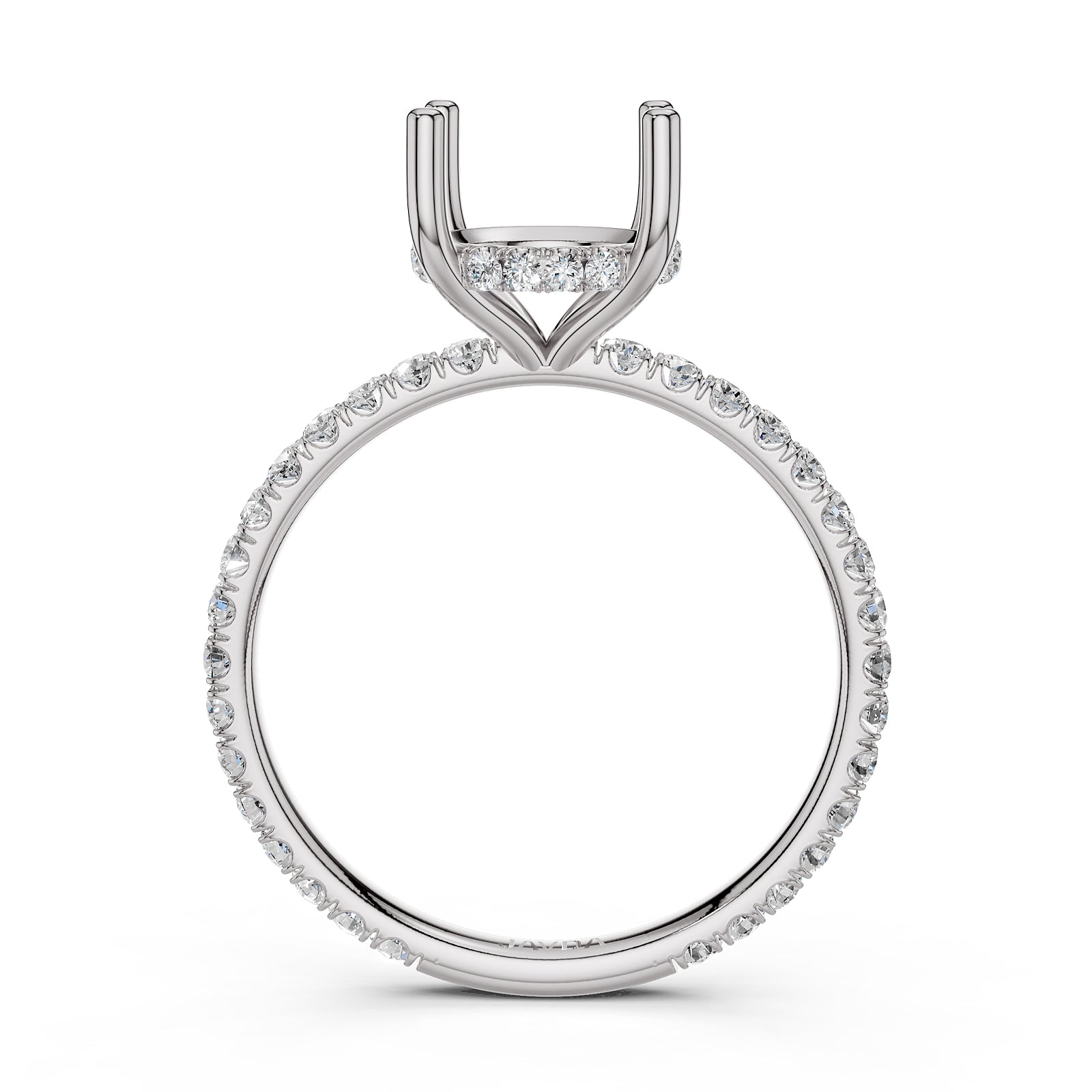 U Pave Set Hidden Halo Semi Mount Lab Grown Diamond Engagement Ring 0.48 Ct.