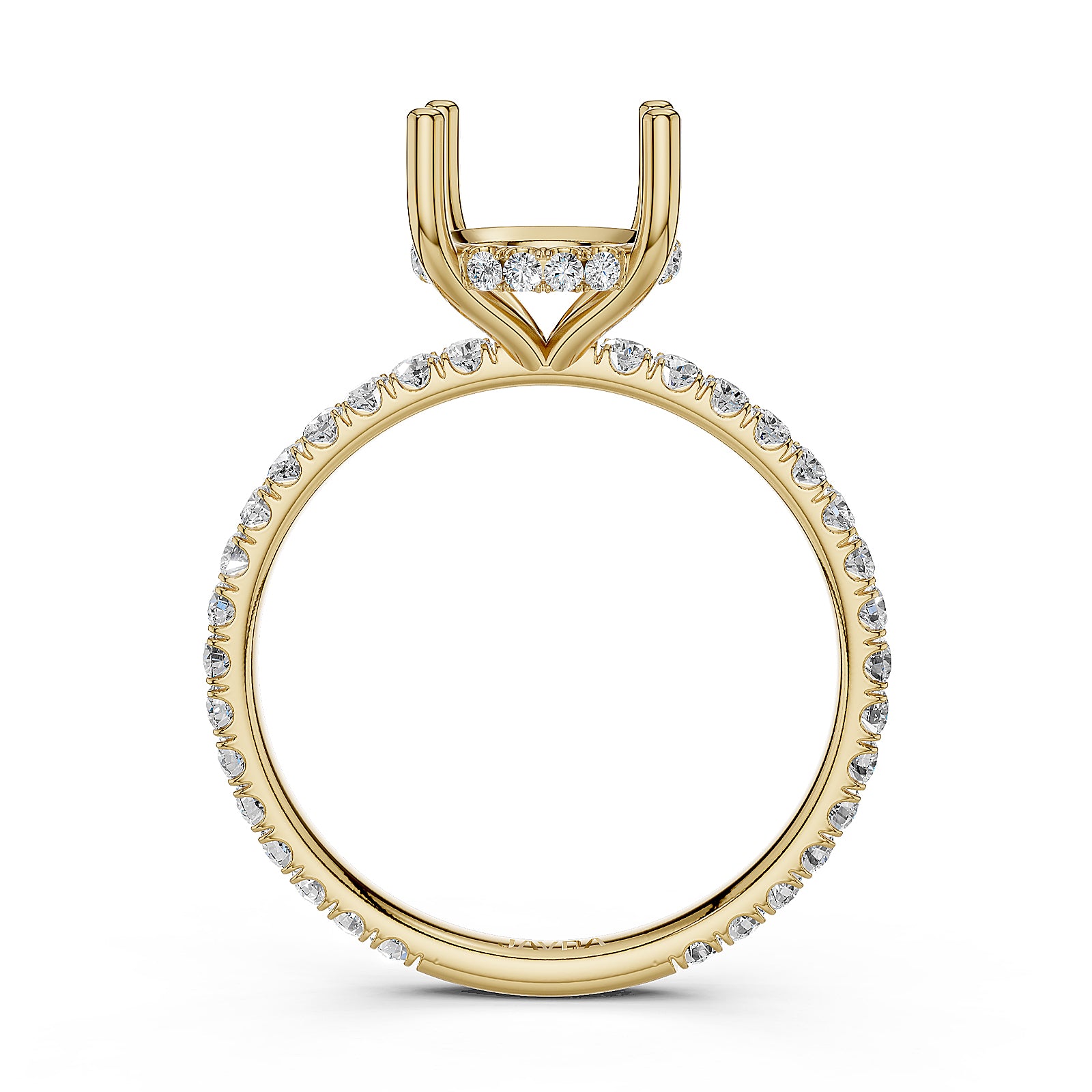 U Pave Set Hidden Halo Semi Mount Lab Grown Diamond Engagement Ring 0.48 Ct.