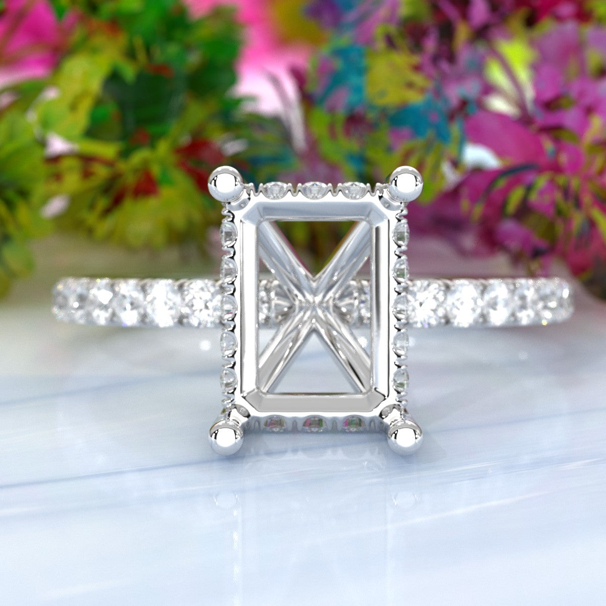 U Pave Set Hidden Halo Semi Mount Lab Grown Diamond Engagement Ring 0.48 Ct.