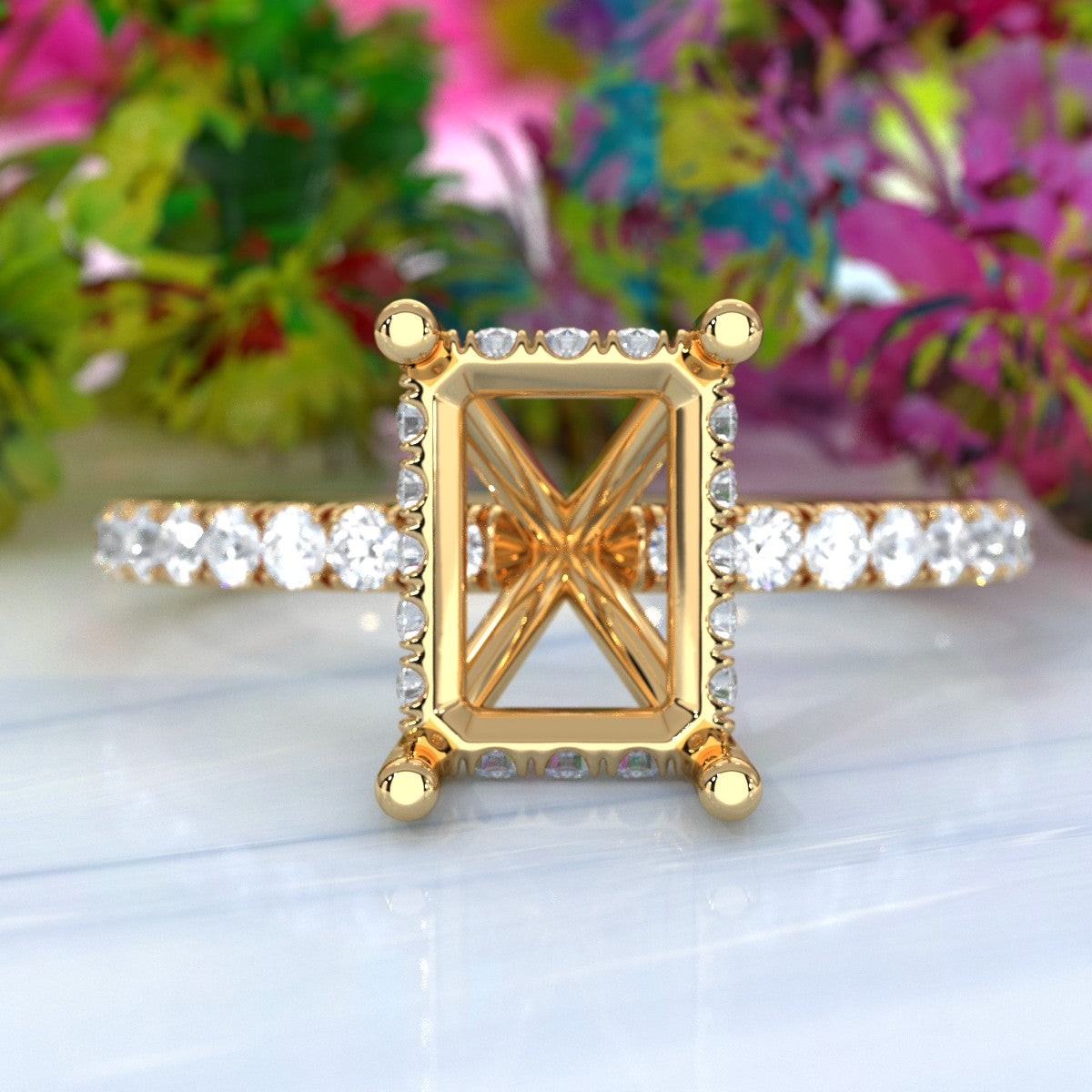 U Pave Set Hidden Halo Semi Mount Lab Grown Diamond Engagement Ring 0.48 Ct.