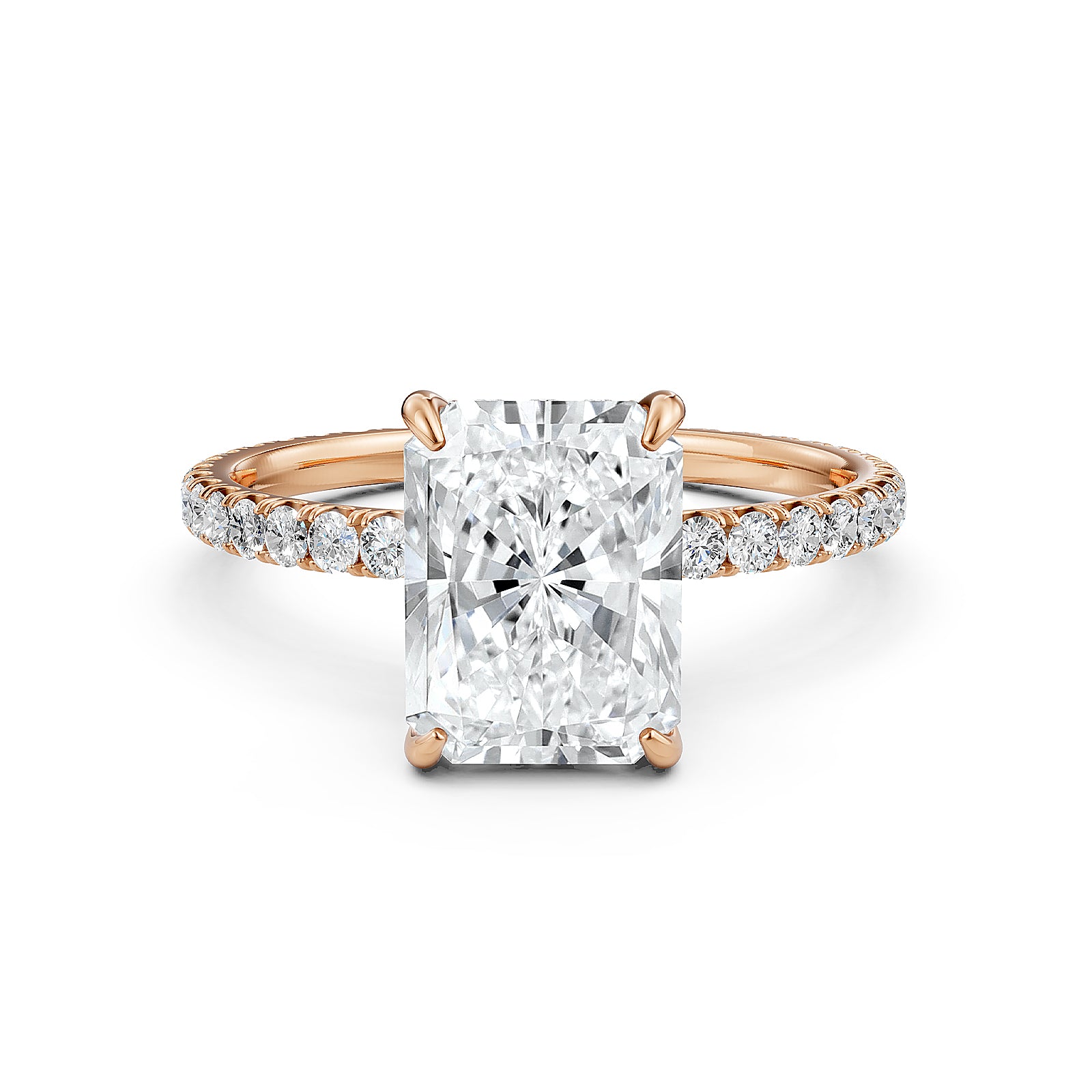 U cut french Pave set Hidden Halo Radiant Diamond Engagement Ring 14k White Gold