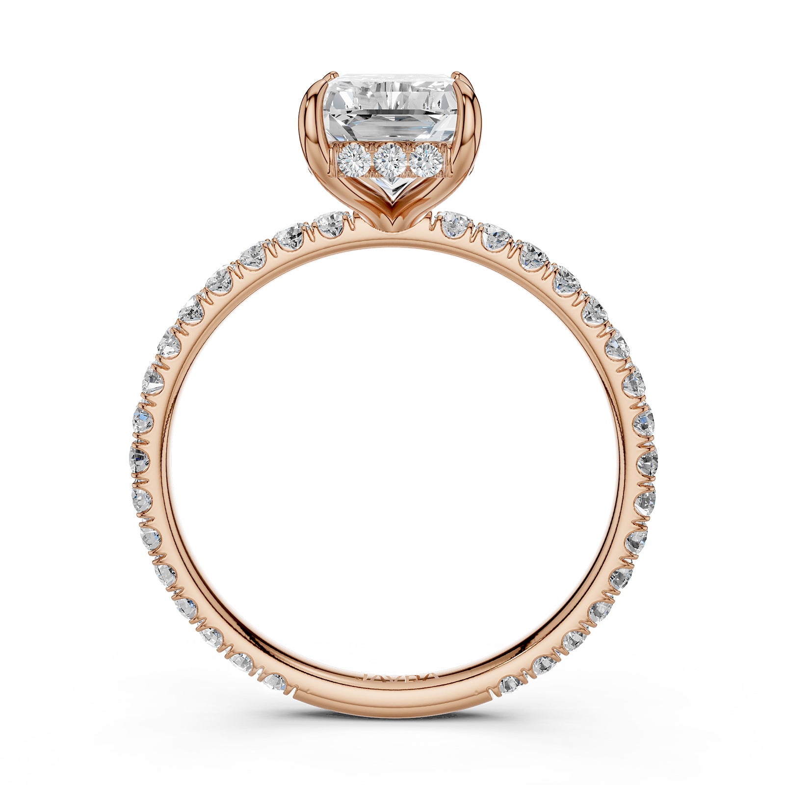 U cut french Pave set Hidden Halo Radiant Diamond Engagement Ring 14k White Gold