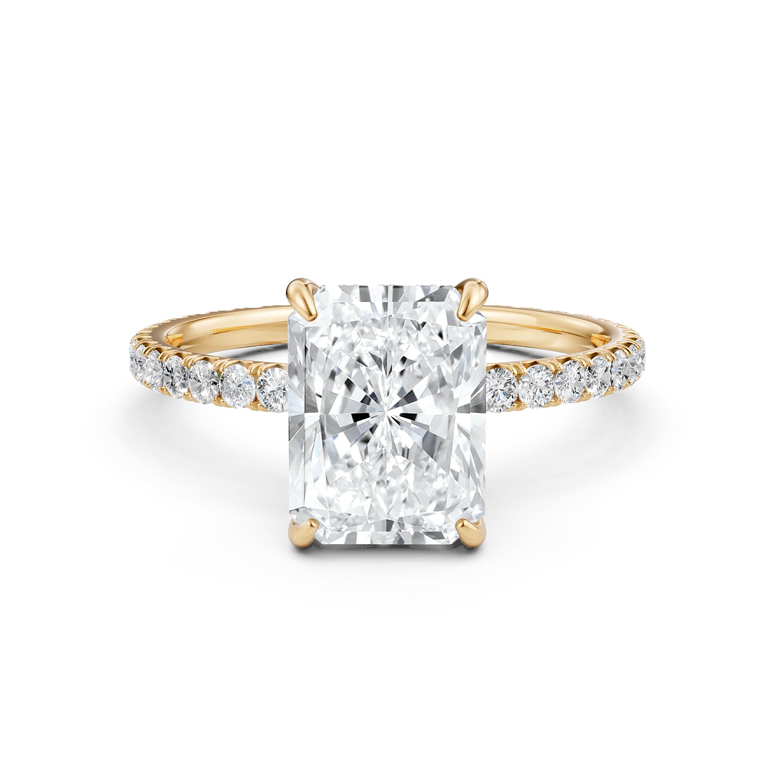 U cut french Pave set Hidden Halo Radiant Diamond Engagement Ring 14k White Gold
