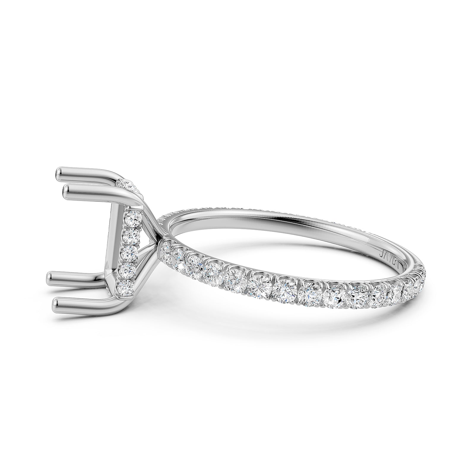 U Pave Set Hidden Halo Semi Mount Lab Grown Diamond Engagement Ring 0.48 Ct.