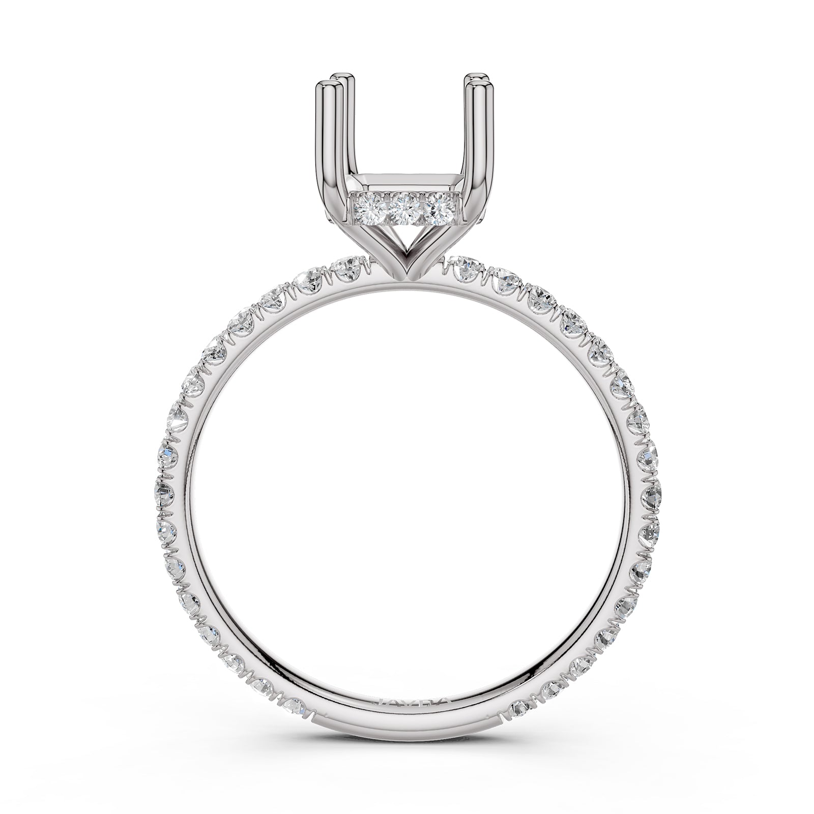 U Pave Set Hidden Halo Semi Mount Lab Grown Diamond Engagement Ring 0.48 Ct.